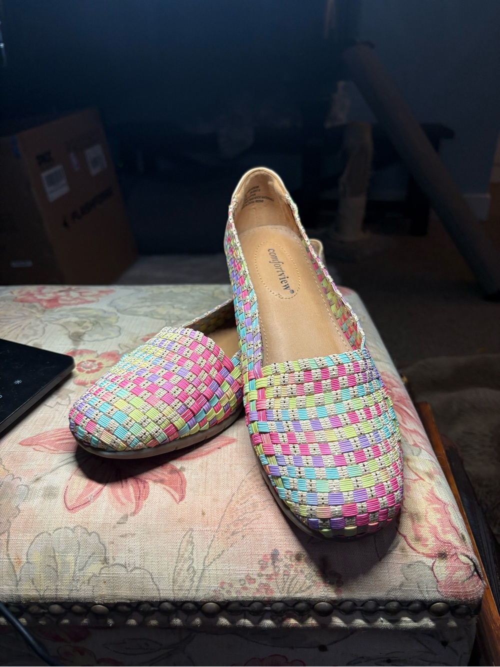 Comfortview Multicolor Slip-On Flats Bethany Pastel Double Wide X-Wide WW 9WW